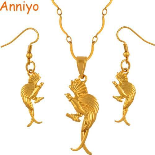 Anniyo Long Tailed Bird Pendant Necklaces Earrings Papua New Guinea Jewelry sets for Womens PNG Style Ethnic Gifts #130706