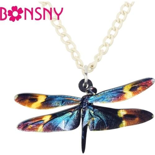 Bonsny Acrylic Tropic Floral Dragonfly Necklace Pendant Choker Anime Animal Insect Jewelry For Women Girls Teen Accessory Gift