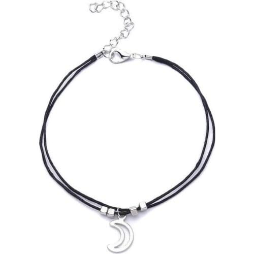 2Pcs/Set Moon Charm Sequins Anklet Women Beach Sandals Barefoot Ankle Bracelet Barefoot on Leg Chain Jewelry Gift