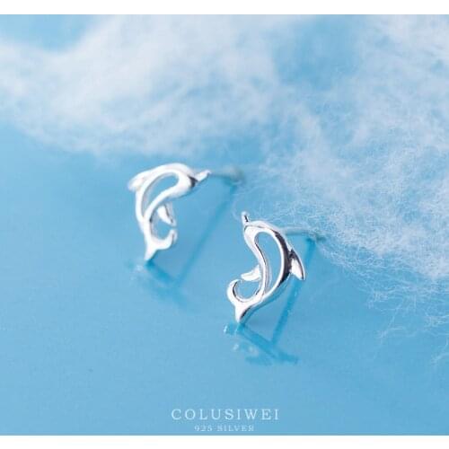 Colusiwei Minimalist Design Authentic 925 Sterling Silver Cute Dolphin Stud Earrings for Women Fashion Korea Style Jewelry