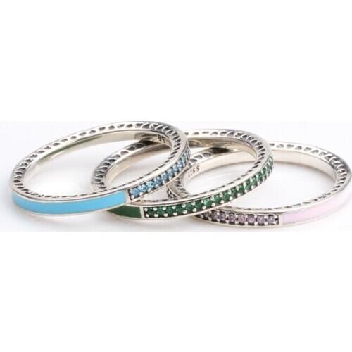 Hot Sale Women Color Enamel Heart Shine crystal Pan Ring Love Finger for Women gift