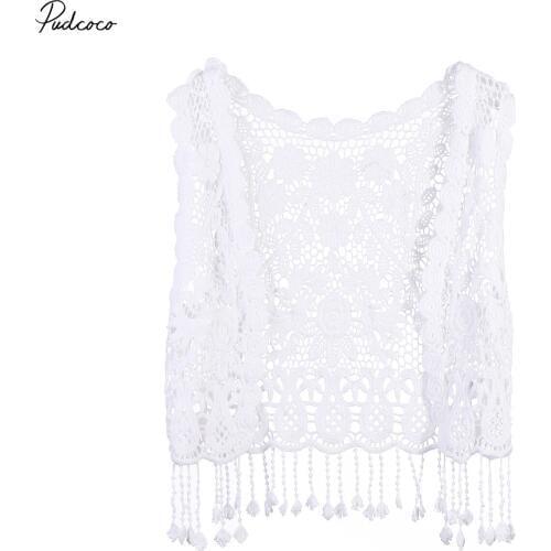 Hot Pudcoco Toddler Kids Baby Girls Crochet Lace Hollow Cardigan Tops Vest Tassel Waistcoat
