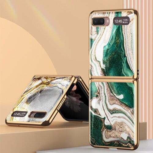 Plating Tempered Glass Marbling Hard Case For Samsung Galaxy Z Flip 4G 5G Luxury Marble Folding Full Protection Shockproof Cover