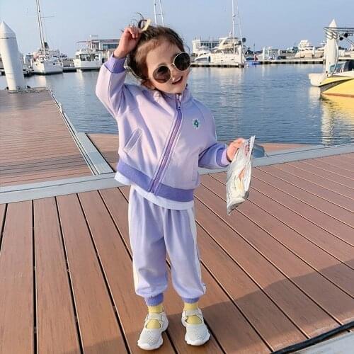 Zipper Violet Cotton Spring Summer Baby Boys Girls Clothing Set Kids Coat +Pants Outfits Toddler Sports Tops Children Suit