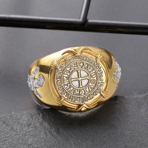 2020 New Fashion Soldier Warrior King Cross Rings For Men Vintage Gold Color Male Jewelry Birthday Party Gifts