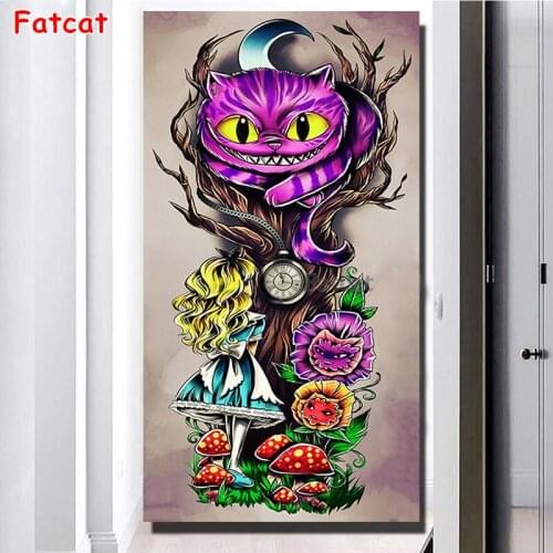 New Diy Diamond Painting Purple Cat Flower Girl,Diamond Embroidery Full Square/Round Diamond Fantasy Cartoon child Gift PP2242