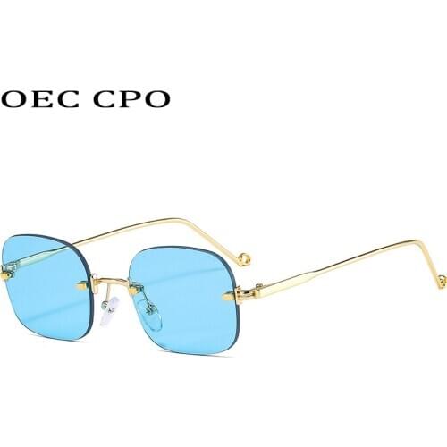 OEC CPO Small Rimless Square Sunglasses Women Brand New Fashion Punk Sunglasses Men Frameless Blue Clear Lens Glasses UV400 O901
