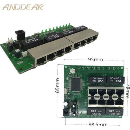 OEM PBC 8 Port Gigabit Ethernet Switch 8 Port met 8 pin way header 10/100/1000 m hub 8way power pin Pcb board OEM schroef gat