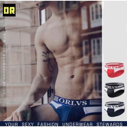 Orlvs fun underwear mens sexy breathable hip cotton low waist briefs mens or688T