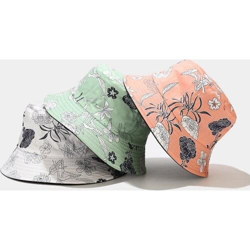 New Mens Bucket Hat Peony Flower Pattern Fishermen Hat Womens Summer Outdoor Sun Protection Hat Reverisble Unisex Panama Cap
