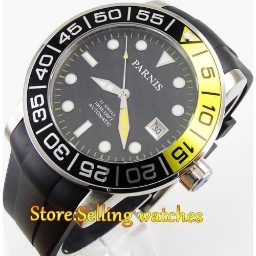 Parnis 42mm Sapphire glass black dial date Miyota automatic mens watch