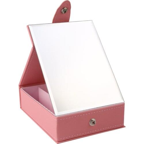 Portable Folding Mirror with Three Floors Storage Box Cosmetic Holder Organizer Desktop Make Up Mirror