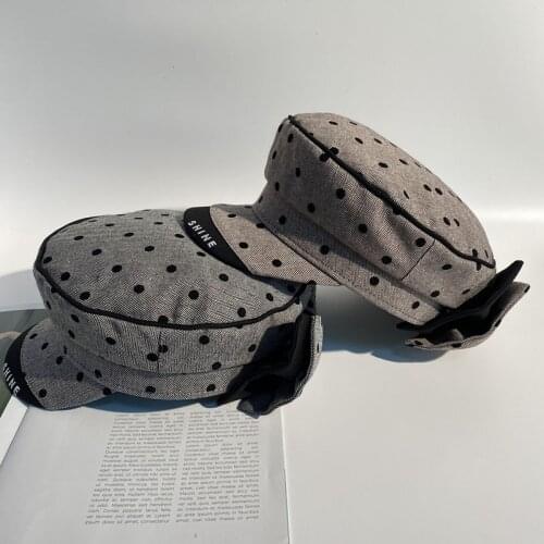 Bow polka dot hat Cap male stylish caps Elegant retro military hat bone Womens hat womens winter hat octagonal hats Lady Beret