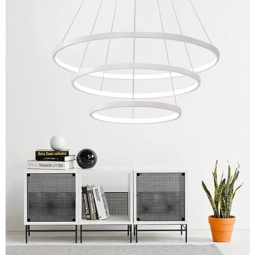 40CM 60CM 80CM Modern Pendant Lights For Living Room Dining Room Circle Rings Acrylic Aluminum Body LED Ceiling Lamp Fixture
