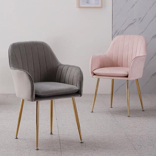 Modern Design Padded Luxury Dining Chair Modern Sofa Bedroom Make Up Chair Living Room Furniture Pink Gold Metal Chair