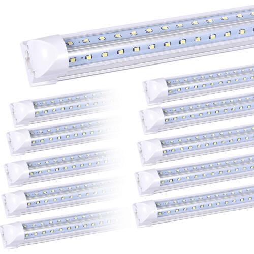 T8 LED Tube, 8 Foot Linkable Led Bulbs for Garage, Warehouse, v Shape 72w 7200LM 6000K, Plug and Play, Clear Lens (10-Pack)