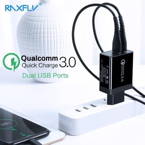 RAXFLY USB Phone Charger Quick Charger QC 3.0 Fast Charging For Xiaomi mi iPhone Xr Universal Dual Ports 2.4A Fast Phone Adapter