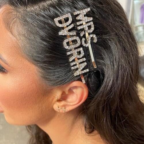 Lateefah Custom Hairpins Letter 1Pc Shining Crystal Shiny Rhinestones Letters Hair Clips Women Styling Tool Hairgrip Hair Acces