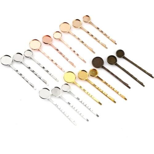 Handmade Copper Iron Alloy Hair Clips Findings Round Cabochon Settings (Fits 10mm 12mm 14mm Dia.) DIY Making Pins Jewelry,10PCs