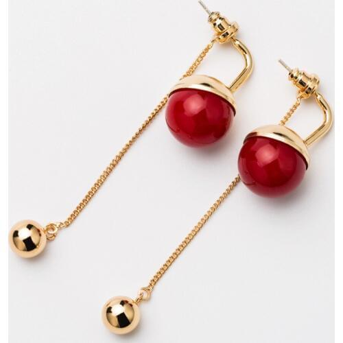 2019 New Korean Fahsion Alloy Long Earrings Simulated Pearl Metal Ball Long Tassel Earing for Women Girl pendientes mujer moda