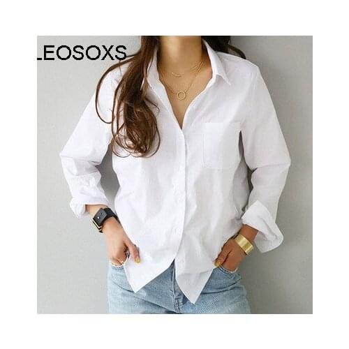 Tops Women 2021 Fashion All-match White Shirt Commuter Professional Ladies Slim Slimming Lapel Shirt