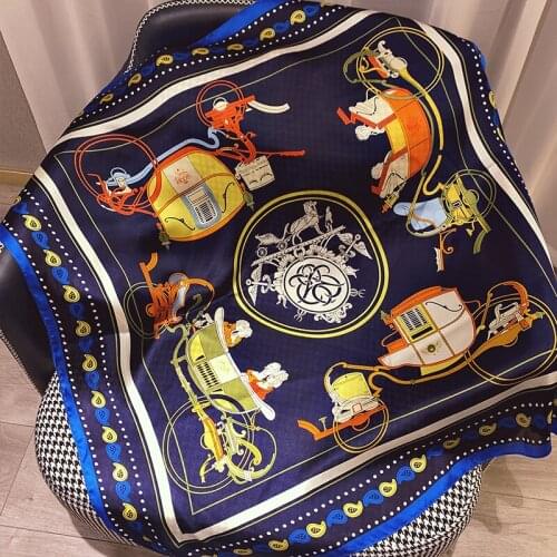 2021 Female 90X90CM Neckerchief Kerchief Summer Sunscreen Beach Satin Silk Scarf Fashion Bandana Headcloth New Style Print Shawl