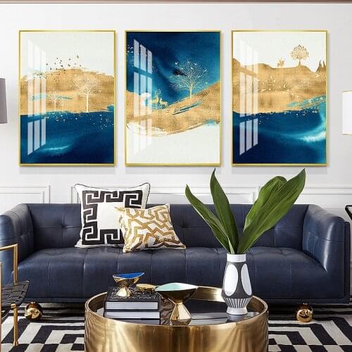 NicHome Elk Crystal Porcelain Painting Golden Deer Diamond Inlay Painting Living Room Bedroom Home Art Wall Decoration