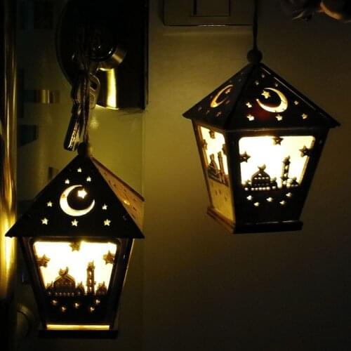 1 Pcs Creative 3D Muslim Festival Light Ramadan Eid Mubarak Decorations Wooden LED Lamp Palace Lighthouse Islam Party Supplies