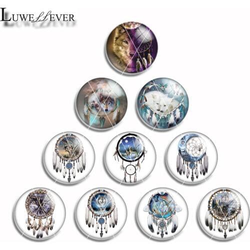 10mm 12mm 14mm 16mm 20mm 25mm 468 Wolf Dreamcatcher Mix Round Glass Cabochon Jewelry Finding 18mm Snap Button Charm Bracelet