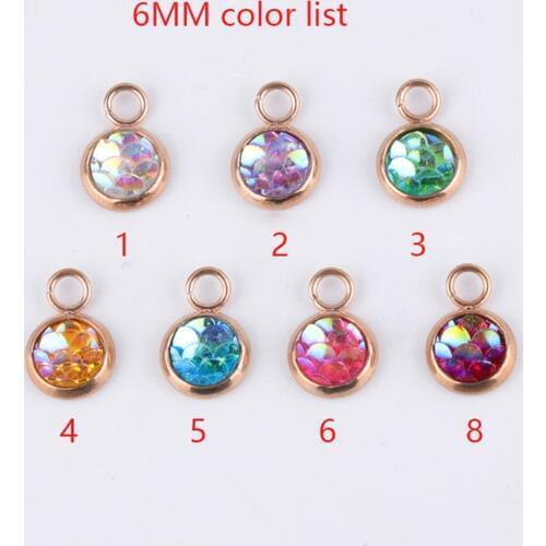 10pcs-- 6mm Stainless Steel Rose gold Fish scale Charms Mermaid fish scales Pendant for DIY Jewelry Craft Making