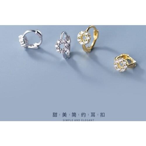 18K Gold 8MM 10MM Authentic Real. 925 Sterling Silver jewelry Ear Micro Pave CZ Lucky circle hoop huggie earrings C-G6886