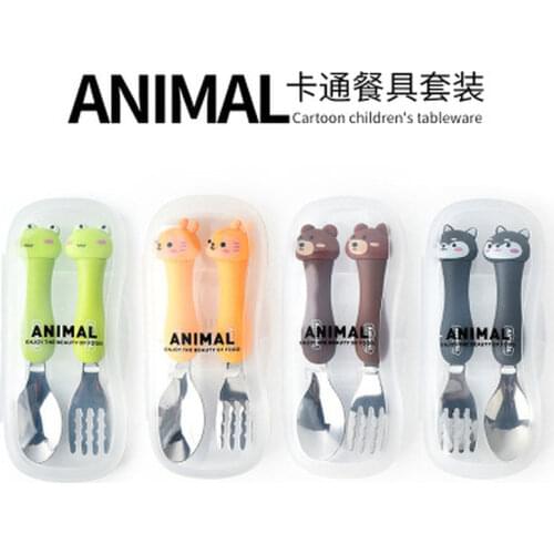 2pcs Tableware Cartoon Baby Spoons Kids Spoon and Fork Set Stainless Steel Cute Fork Spoon Kids Fork Baby Gadgets Baby Spoon Set
