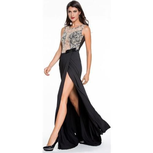 2017 Sexy Long Dress See Through O-Neck Sleeveless Bodycon Maxi Dress Split Side Elegant Sexy Evening Party Dresses C2486