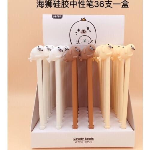 36pcs/lot Creative Cute Cartoon Seal Sea Lion Silicone Gel Pen Roller Ball Pens Office School Supplies Students Promotion Gift