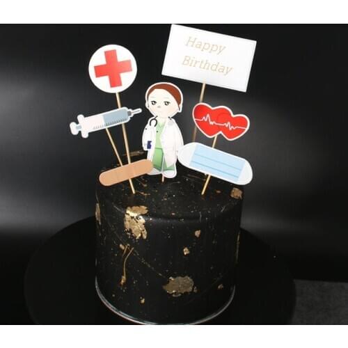 7pcs/lot Doctor Design Happy Birthday Cake Topper Nurse Birthday Cupcake Topper for Medical Staff Birthday Party Cake Decoration