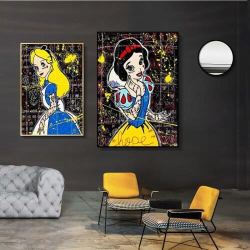 Abstract Graffiti Art Disney Princess Snow White Canvas Painting Poster And Print Cinderella Mermaid Girls Room Home Decoration