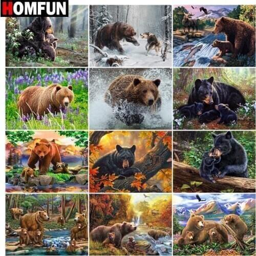 HOMFUN Full diamond Painting "Animal bear scenery" Resin Drill Embroidery 5D Diy Diamond Painting Handmade Cross Stitch gift