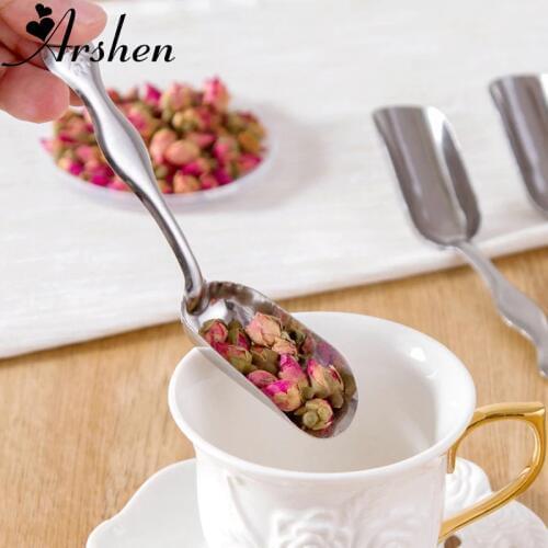 Arshen 2pcs/Set Stainless Steel Tea Scoops Teaware Kung Fu Tea Coffee Powder Scoop Flower Tea Spoons Kitchen Accessories Tools