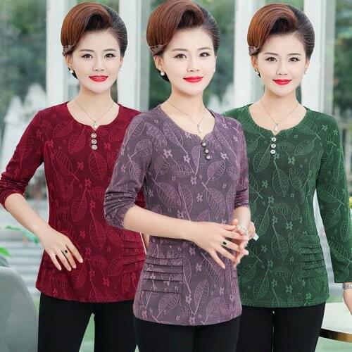 2020 New Spring Autumn Middle Age Mother Women Fashion Floral Leaves Print Blusa Shirt Tops Plus Size 5XL O-Neck Blouse A158