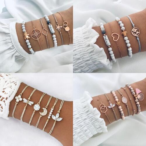 Boho Charm Bracelets Vintage Ethnic Flamingo Tassel Dragonfly Louts Compass Elephant Turtle Mix Beads Bracelet For Women Jewelry