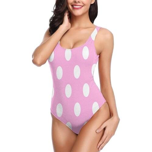 One-Piece Bathing Suits Sexy Swimsuits Swimwear For Women Teen Girls Pink And White Polka Dot