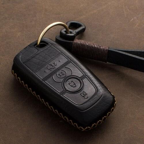 1 Pcs Genuine Leather Key Case Remote Smart Key Cover For Ford Fusion New Mondeo Edge Expedition Car Styling