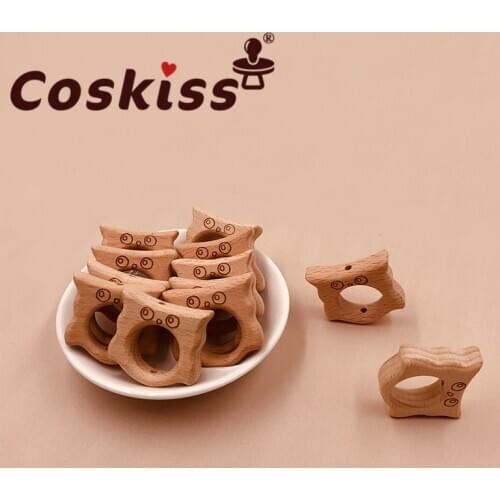 Coskiss 10pcs Food Grade Wood Bead Beech Wooden Clouds Animal Beads DIY Teething Nursing Mom Necklace jewelry Making Teethers