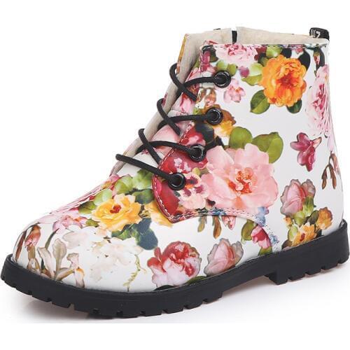 Kids Boots for Girls Boys Elegant Floral Flower Print Boots Children Boots Shoes Baby Toddler Martin Boots Kids Sneakers Baby Bo