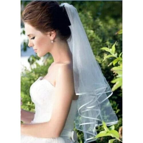 White Wedding Bride Veil 2 Tiers Elbow Length Comb