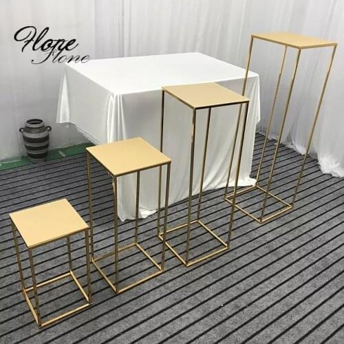 Flone Wedding Centerpiece Gold-Plated Geometric Flower Stand Home Decoration Shiny Metal Iron Rectangle Square Frame Backdrop