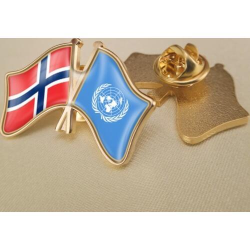 United Nations and Norway Crossed Double Friendship Flags Lapel Pins