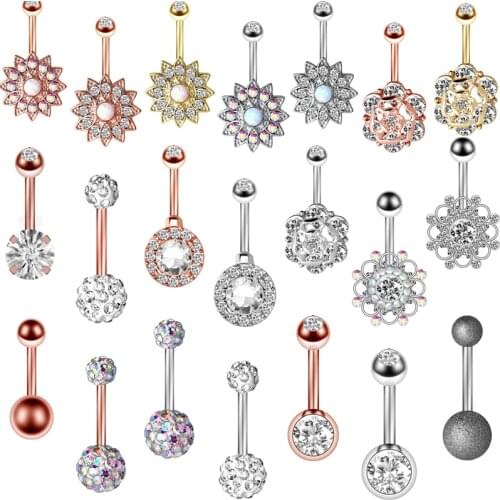 1/2Piece Sunflower Belly Button Ring Cute Crystal Belly Piercing Bar Sexy Navel Piercing Ring Flower Belly Ring Pircing Ombligo
