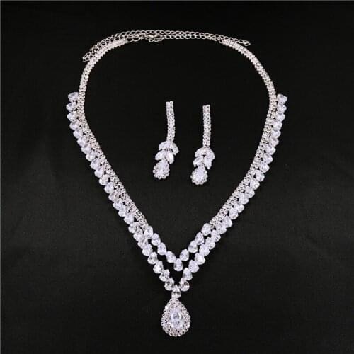 Top Quality American Bridal Fashion Accessories Zircon Stone Wedding Costume Necklace and Earrings Jewelry Sets Brides Jewelry
