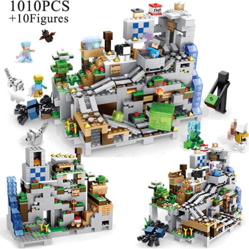 1002 Piece Bricks 2 In 1 My World Village Cave Tree House Building Blocks Boys Birthday Gifts Kids Christmas Toys For Children